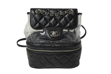 極美品 CHANEL シャネル マトラッセ クリアバックパック 25番台 A57826 ブラック シルバー金具 中古 64439