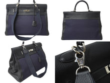 Load image into Gallery viewer, 激レア HERMES エルメス ケリー50 2way ハンドバック ネイビー系 トゴ トワル シルバー金具 □F刻印 中古 64446