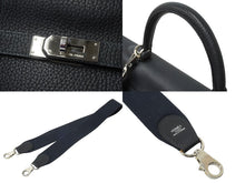 Load image into Gallery viewer, 激レア HERMES エルメス ケリー50 2way ハンドバック ネイビー系 トゴ トワル シルバー金具 □F刻印 中古 64446