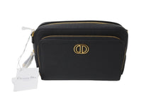 Load image into Gallery viewer, 新品未使用 ChristianDior クリスチャンディオール カロ ダブルポーチ ショルダーバッグ ブラック レザー ゴールド金具 64466