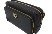 Load image into Gallery viewer, 新品未使用 ChristianDior クリスチャンディオール カロ ダブルポーチ ショルダーバッグ ブラック レザー ゴールド金具 64466