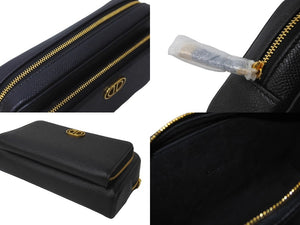 新品未使用 ChristianDior クリスチャンディオール カロ ダブルポーチ ショルダーバッグ ブラック レザー ゴールド金具 64466