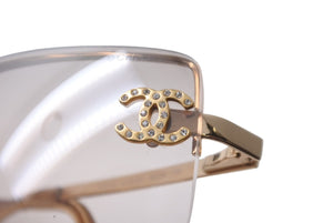極美品 CHANEL シャネル サングラス ココマーク リムレス 62◻︎15 120 4104-B c.125/8Z GP ブラウン ゴールド金具 中古 64471