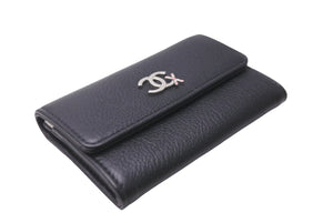 極美品 CHANEL シャネル カードケース スキーモチーフ ココマーク ラムスキン 28番台 2019年 ブラック シルバー金具 中古 64476