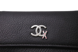 極美品 CHANEL シャネル カードケース スキーモチーフ ココマーク ラムスキン 28番台 2019年 ブラック シルバー金具 中古 64476