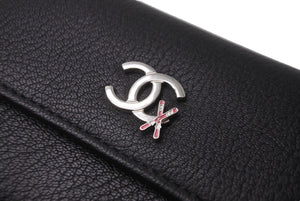 極美品 CHANEL シャネル カードケース スキーモチーフ ココマーク ラムスキン 28番台 2019年 ブラック シルバー金具 中古 64476