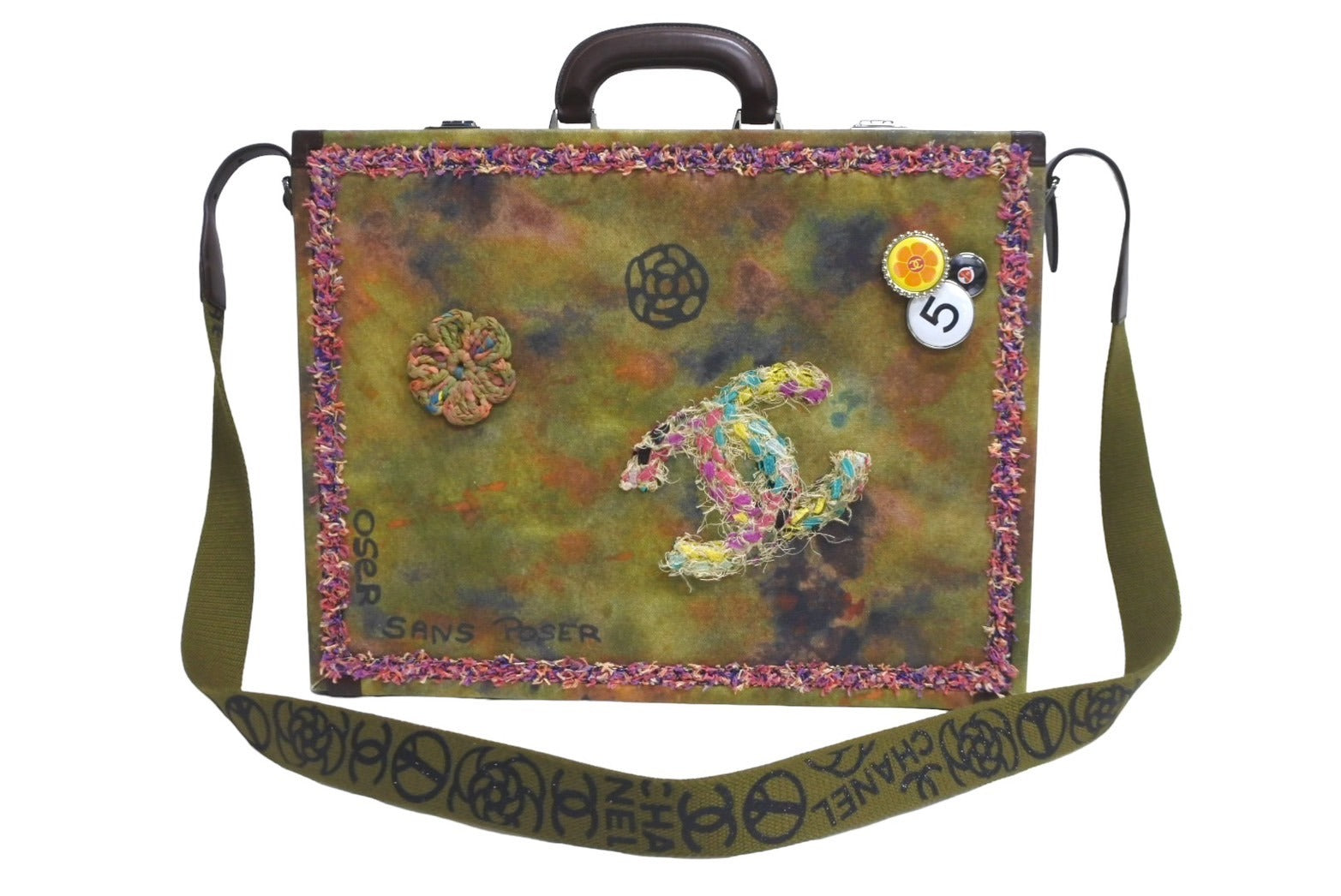 美品 シャネル ネクタイ 濃紺 CCココマーク 花柄 シルク&ウール
