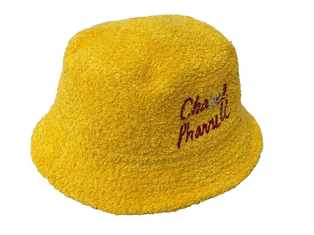 極美品 CHANEL シャネル Pharrell Williams ファレル ウィリアムス 2019SS 限定 パイル地 バケットハット L 帽子 イエロー 中古 64488