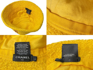 極美品 CHANEL シャネル Pharrell Williams ファレル ウィリアムス 2019SS 限定 パイル地 バケットハット L 帽子 イエロー 中古 64488