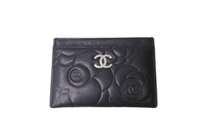 CHANEL シャネル カードケース ココマーク カメリア 17番台 ブラック シルバー金具 美品 中古 64490