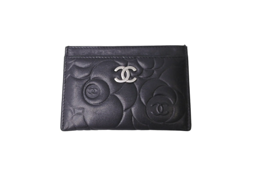 CHANEL シャネル カードケース ココマーク カメリア 17番台 ブラック シルバー金具 美品 中古 64490