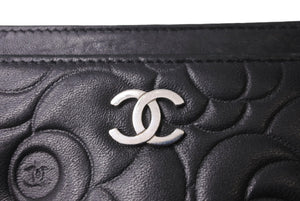 CHANEL シャネル カードケース ココマーク カメリア 17番台 ブラック シルバー金具 美品 中古 64490