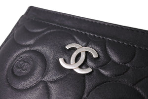 CHANEL シャネル カードケース ココマーク カメリア 17番台 ブラック シルバー金具 美品 中古 64490