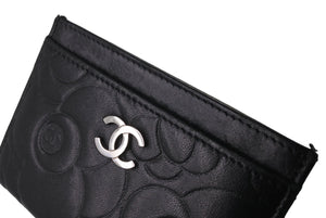 CHANEL シャネル カードケース ココマーク カメリア 17番台 ブラック シルバー金具 美品 中古 64490