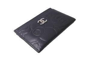CHANEL シャネル カードケース ココマーク カメリア 17番台 ブラック シルバー金具 美品 中古 64490