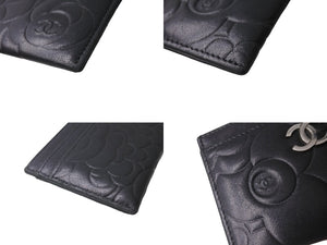 CHANEL シャネル カードケース ココマーク カメリア 17番台 ブラック シルバー金具 美品 中古 64490