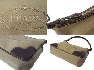 PRADA プラダ ホーボー ハンドバック ロゴ ジャガード ワンショルダー キャンバス シルバー金具 BR3423 ベージュ 美品 中古 64531 