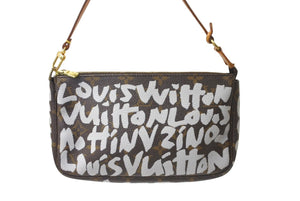 LOUIS VUITTON ルイヴィトン モノグラムグラフィティ ポシェット アクセソワール アクセサーポーチ アクセポ M92192 ブラウン ホワイト 美品 中古 64534