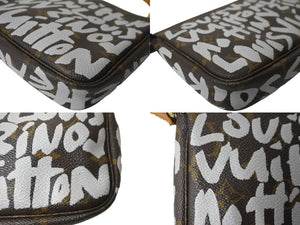 LOUIS VUITTON ルイヴィトン モノグラムグラフィティ ポシェット アクセソワール アクセサーポーチ アクセポ M92192 ブラウン ホワイト 美品 中古 64534