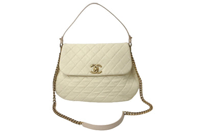 CHANEL シャネル デカマトラッセ 2WAY チェーン ショルダーバッグ 17番台 アイボリー キャビアスキン ゴールド金具 ココマーク 美品 中古 64550