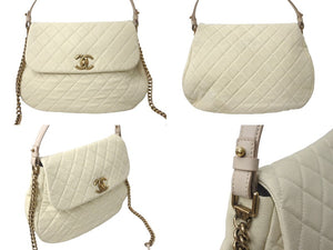 CHANEL シャネル デカマトラッセ 2WAY チェーン ショルダーバッグ 17番台 アイボリー キャビアスキン ゴールド金具 ココマーク 美品 中古 64550