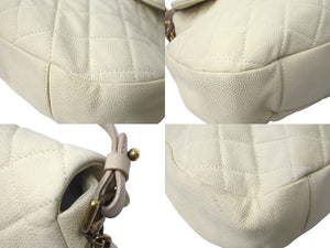 CHANEL シャネル デカマトラッセ 2WAY チェーン ショルダーバッグ 17番台 アイボリー キャビアスキン ゴールド金具 ココマーク 美品 中古 64550