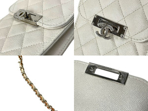 CHANEL シャネル マトラッセ スマートフォン チェーン ショルダーバッグ ホワイト 28番台 キャビアスキン ココマーク ロゴ 斜め掛け 美品 中古 64553