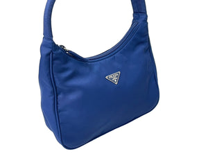 極美品 PRADA プラダ ハンドバッグ MV515 ホーボー ミニバッグ ポーチ 三角 ブルー ナイロン 中古 64582 