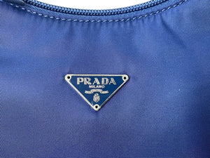 極美品 PRADA プラダ ハンドバッグ MV515 ホーボー ミニバッグ ポーチ 三角 ブルー ナイロン 中古 64582 