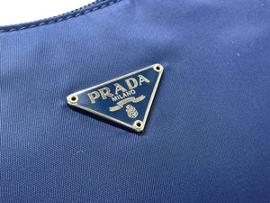 極美品 PRADA プラダ ハンドバッグ MV515 ホーボー ミニバッグ ポーチ 三角 ブルー ナイロン 中古 64582 