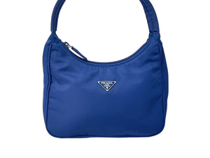 極美品 PRADA プラダ ハンドバッグ MV515 ホーボー ミニバッグ ポーチ 三角 ブルー ナイロン 中古 64582 