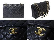 Load image into Gallery viewer, CHANEL シャネル Wフラップチェーンショルダーバッグ デカマトラッセ 33cm 14番台 ラムスキン ブラック ゴールド 美品 中古 64584