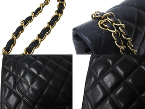 CHANEL シャネル Wフラップチェーンショルダーバッグ デカマトラッセ 33cm 14番台 ラムスキン ブラック ゴールド 美品 中古 64584