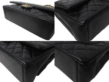 Load image into Gallery viewer, CHANEL シャネル Wフラップチェーンショルダーバッグ デカマトラッセ 33cm 14番台 ラムスキン ブラック ゴールド 美品 中古 64584