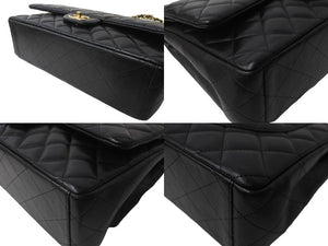 CHANEL シャネル Wフラップチェーンショルダーバッグ デカマトラッセ 33cm 14番台 ラムスキン ブラック ゴールド 美品 中古 64584