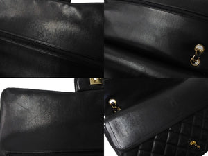 CHANEL シャネル Wフラップチェーンショルダーバッグ デカマトラッセ 33cm 14番台 ラムスキン ブラック ゴールド 美品 中古 64584