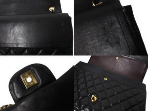 CHANEL シャネル Wフラップチェーンショルダーバッグ デカマトラッセ 33cm 14番台 ラムスキン ブラック ゴールド 美品 中古 64584