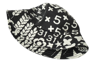 CHANEL シャネル バケットハット サイズM ココマーク スター No.5 カメリア コットン プリント ブラック ホワイト 総柄 美品 中古 64587