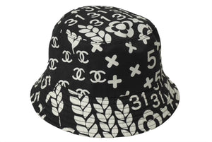 CHANEL シャネル バケットハット サイズM ココマーク スター No.5 カメリア コットン プリント ブラック ホワイト 総柄 美品 中古 64587