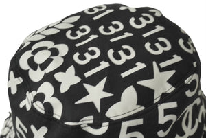 CHANEL シャネル バケットハット サイズM ココマーク スター No.5 カメリア コットン プリント ブラック ホワイト 総柄 美品 中古 64587