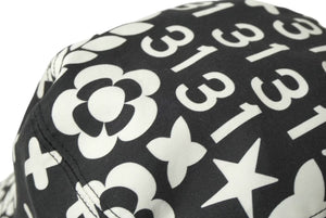 CHANEL シャネル バケットハット サイズM ココマーク スター No.5 カメリア コットン プリント ブラック ホワイト 総柄 美品 中古 64587
