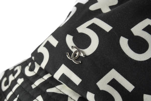CHANEL シャネル バケットハット サイズM ココマーク スター No.5 カメリア コットン プリント ブラック ホワイト 総柄 美品 中古 64587