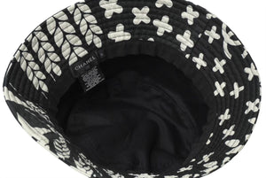 CHANEL シャネル バケットハット サイズM ココマーク スター No.5 カメリア コットン プリント ブラック ホワイト 総柄 美品 中古 64587