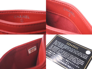 新品未使用 CHANEL シャネル カードケース パスケース カメリア ココマーク ラムスキン 22番台 シルバー金具 レッド 中古 64588