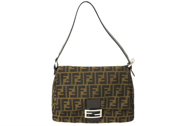 FENDI フェンディ ズッカ柄 マンマバケット ワンショルダーバッグ ブラウン コットンキャンバス レザー シルバー金具 美品 中古 64594 