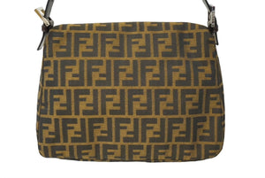 FENDI フェンディ ズッカ柄 マンマバケット ワンショルダーバッグ ブラウン コットンキャンバス レザー シルバー金具 美品 中古 64594 