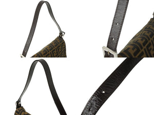 FENDI フェンディ ズッカ柄 マンマバケット ワンショルダーバッグ ブラウン コットンキャンバス レザー シルバー金具 美品 中古 64594 
