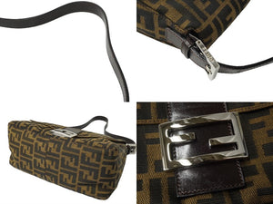 FENDI フェンディ ズッカ柄 マンマバケット ワンショルダーバッグ ブラウン コットンキャンバス レザー シルバー金具 美品 中古 64594 
