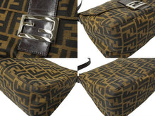 画像をギャラリービューアに読み込む, FENDI フェンディ ズッカ柄 マンマバケット ワンショルダーバッグ ブラウン コットンキャンバス レザー シルバー金具 美品 中古 64594 
