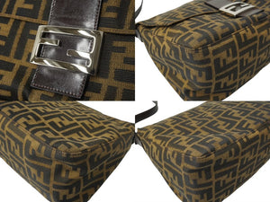FENDI フェンディ ズッカ柄 マンマバケット ワンショルダーバッグ ブラウン コットンキャンバス レザー シルバー金具 美品 中古 64594 